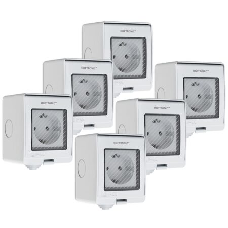 Set van 6 Smart stekkers - WiFi & Bluetooth - IP55 voor binnen en buiten - Compatibel met Amazon Alexa & Google Home - Wit - Europlug | HOFTRONIC SMART