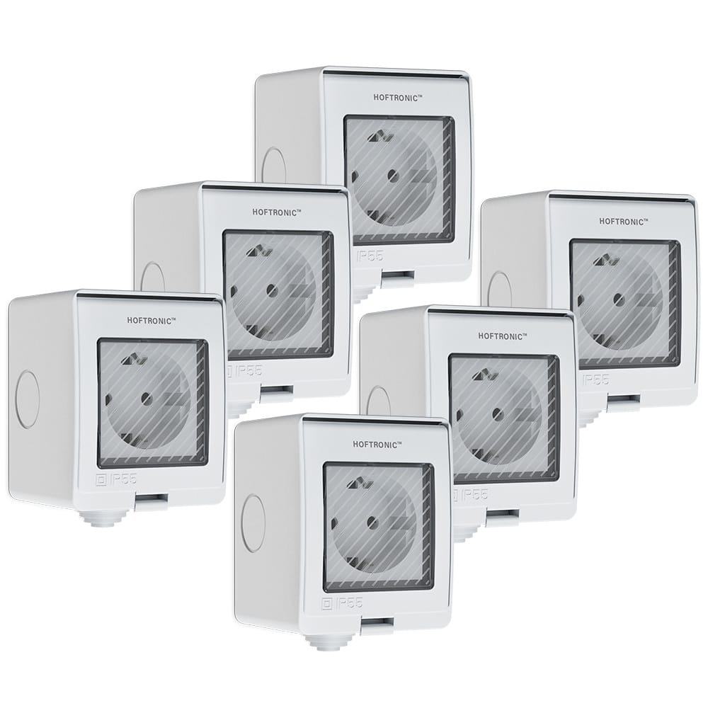 Set van 6 Smart stekkers - WiFi & Bluetooth - IP55 voor binnen en buiten - Compatibel met Amazon Alexa & Google Home - Wit - Europlug | HOFTRONIC SMART
