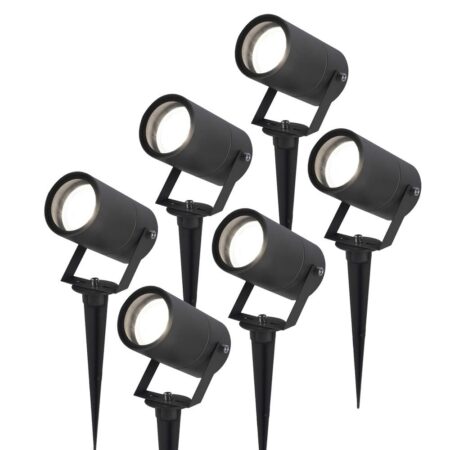 Set van 6 Spikey LED prikspots - GU10 4 Watt 345 Lumen - Dimbaar - Kantelbaar - 6500K daglicht wit - IP64 Waterdicht - Zwart - Tuinspots - Pinspots | HOFTRONIC