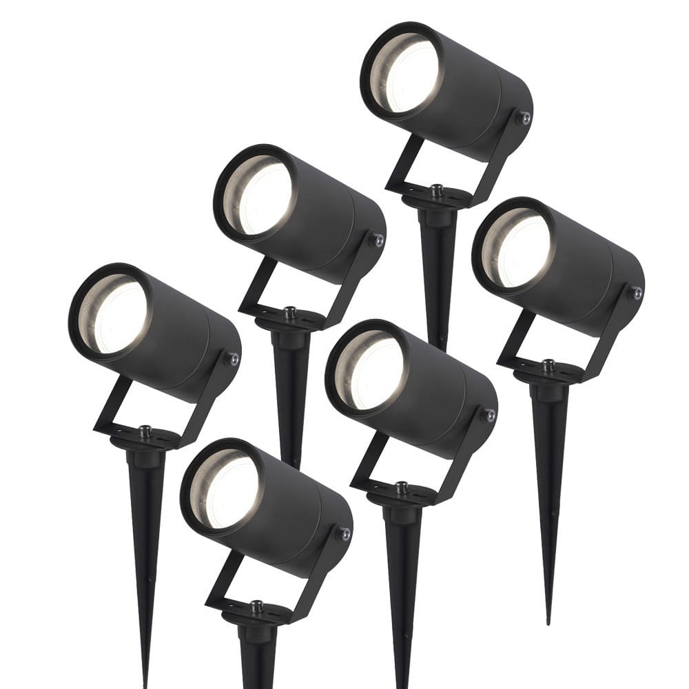 Set van 6 Spikey LED prikspots - GU10 4 Watt 345 Lumen - Dimbaar - Kantelbaar - 6500K daglicht wit - IP64 Waterdicht - Zwart - Tuinspots - Pinspots | HOFTRONIC