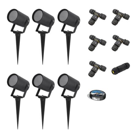 Set van 6 Spikey LED prikspots - GU10 Fitting - Dimbaar - Wandspot - IP65 voor binnen en buiten - Grondspies - Zwart | HOFTRONIC