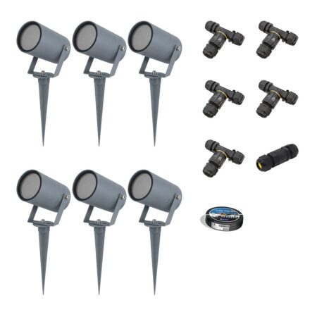 Set van 6 Spikey dimbare LED prikspots - excl. GU10 - Wandspot - IP65 voor binnen en buiten - Grondspies - Antraciet | HOFTRONIC