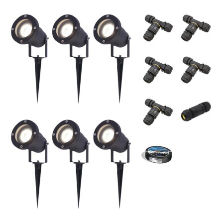 Set van 6 Sydney LED prikspots - Dimbaar - Kantelbaar - GU10 4 Watt 345 Lumen - 4000K neutraal wit - IP64 Waterdicht - Zwart - Inclusief installatiemateriaal (Kabel & connector) | HOFTRONIC