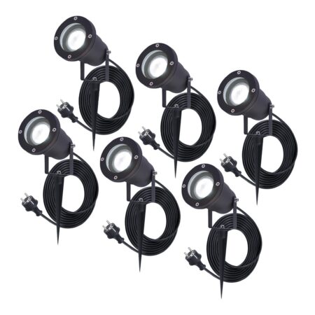 Set van 6 Sydney LED prikspots - GU10 4 Watt 345 Lumen - Dimbaar - Kantelbaar - 6500K daglicht wit - IP64 Waterdicht - 1.5m kabel met EU-stekker - Zwart | HOFTRONIC