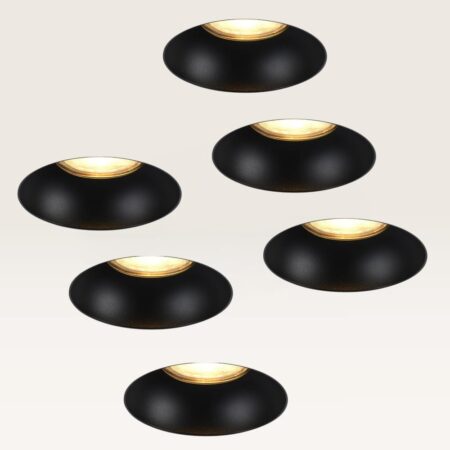 Set van 6 Trimless Inbouwspots Junaro nero - Inbouwdiepte 100mm - GU10-fitting - IP20 voor binnen - Zwart - Met doorlusbedrading | LUSENZ
