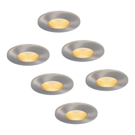 Set van 6 Vegas - LED platte inbouwspots met lage inbouwdiepte 60mm - 6 Watt 570 Lumen - 2700K Warm wit - GU10 LED Module - Dimbaar - Rond - IP44 voor badkamer