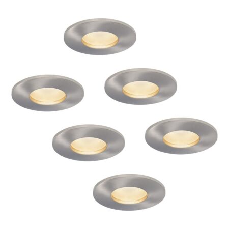 Set van 6 Vegas - LED platte inbouwspots met lage inbouwdiepte 60mm - 6 Watt 570 Lumen - 4000K Neutraal wit - GU10 LED Module - Dimbaar - Rond - IP44 voor badkamer
