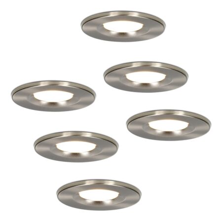 Set van 6 Venezia LED inbouwspots - 6 Watt 650 lumen - 2700K warm wit - Dimbaar - Rond - IP65 waterdicht - RVS - Voor binnen