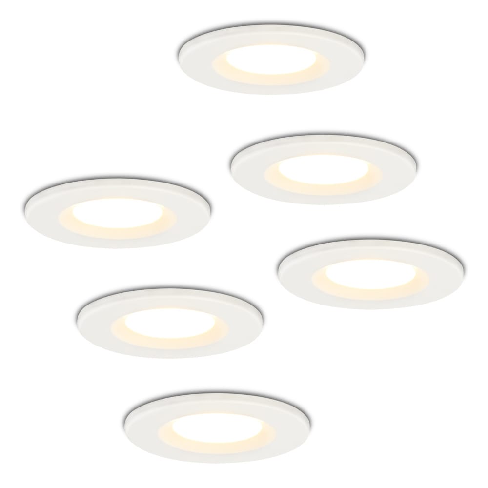 Set van 6 Venezia LED inbouwspots - 6 Watt 650 lumen - 2700K warm wit - Dimbaar - Rond - IP65 waterdicht - Wit - Voor binnen