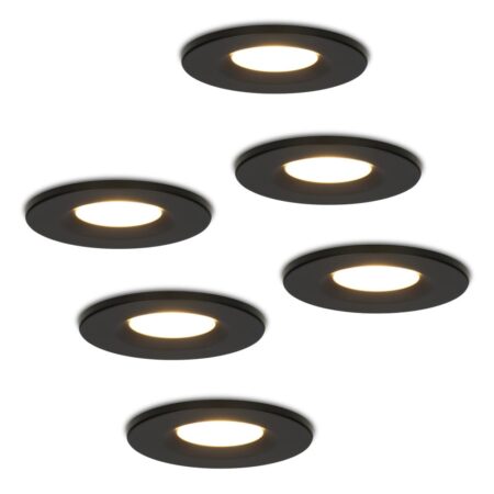Set van 6 Venezia LED inbouwspots - 6 Watt 650 lumen - 2700K warm wit - Dimbaar - Rond - IP65 waterdicht - Zwart - Voor binnen