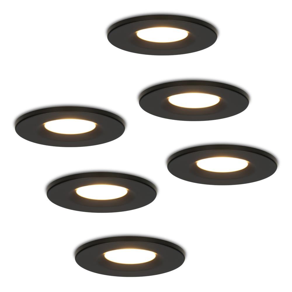 Set van 6 Venezia LED inbouwspots - 6 Watt 650 lumen - 2700K warm wit - Dimbaar - Rond - IP65 waterdicht - Zwart - Voor binnen