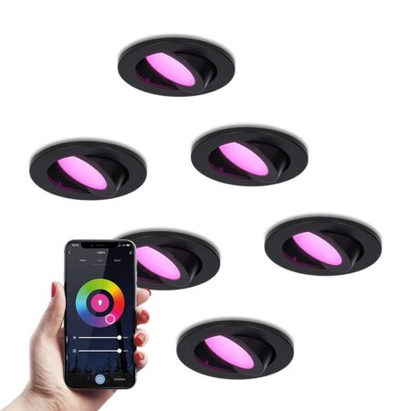 Set van 6 Vienna - Smart inbouwspot - IP65 waterdicht - 6 Watt 450 Lumen - Wifi + Bluetooth - RGBWW - GU10 - Google Home