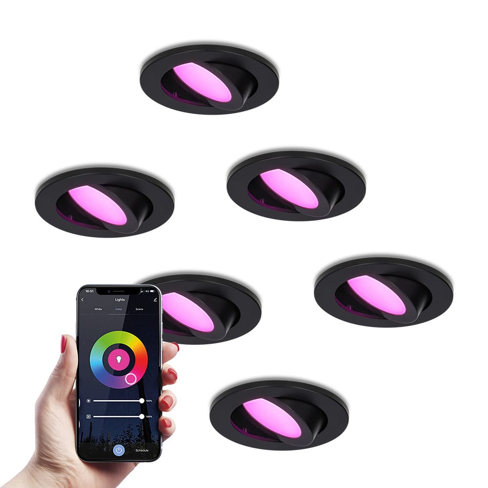 Set van 6 Vienna - Smart inbouwspot - IP65 waterdicht - 6 Watt 450 Lumen - Wifi + Bluetooth - RGBWW - GU10 - Google Home