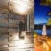 Set van 6 Wandlampen Jasmin - RVS - 6500K Daglicht Wit - 8 Watt 690 Lumen - Bewegingssensor en schemeringschakelaar - IP44 waterdicht - Up and Downlight voor buiten | HOFTRONIC