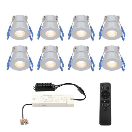 Set van 8 Milano LED Mini Inbouwspots met trafo - 12 Volt 3 Watt 200 lumen - Dimbaar - Plat 34mm - 2700K - IP65 waterdicht - Grijs - Veranda Spotjes - Overkapping Spotjes | HOFTRONIC