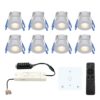 Set van 8 Milano LED Mini Inbouwspots met trafo en muurdimmer - 12 Volt 3 Watt 200 lumen - Dimbaar - Plat 34mm - 2700K - IP65 waterdicht - Grijs | HOFTRONIC