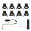 Set van 8 Milano LED Mini Inbouwspots met trafo en muurdimmer - 12 Volt 3 Watt 200 lumen - Dimbaar - Plat 34mm - 2700K - IP65 waterdicht - Zwart | HOFTRONIC