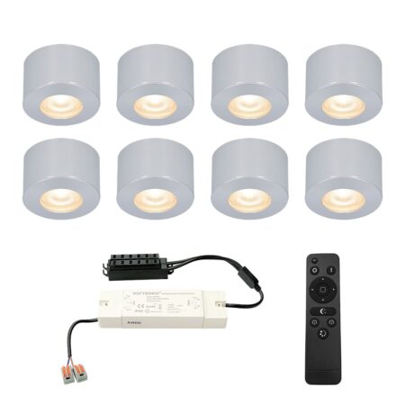 Set van 8 Navarra Mini LED Opbouwspots met Trafo - 12 Volt 3 Watt 200 lumen - Dimbaar - Plat 21