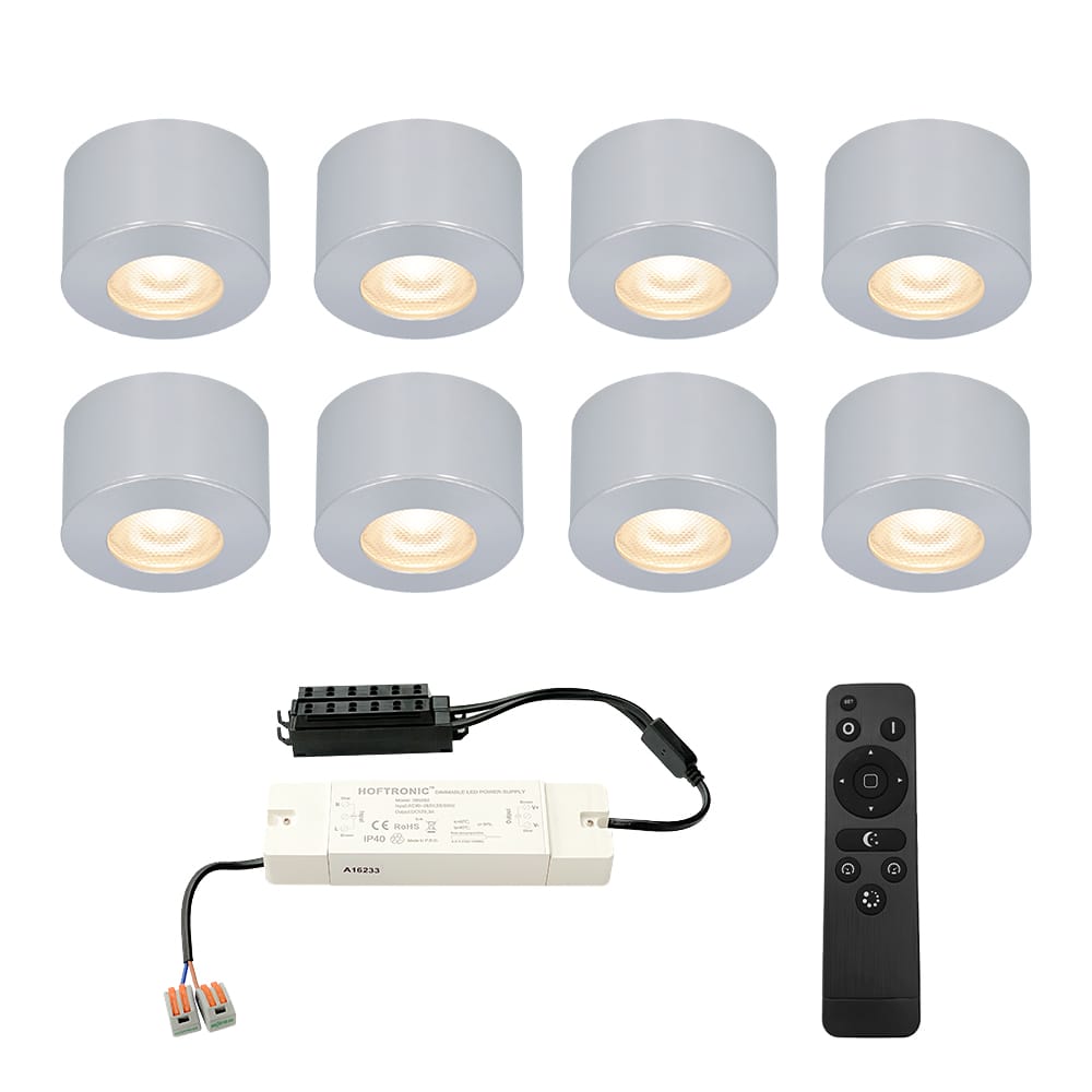 Set van 8 Navarra Mini LED Opbouwspots met Trafo - 12 Volt 3 Watt 200 lumen - Dimbaar - Plat 21