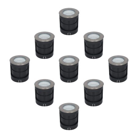 Set van 9 Donnie LED Grondspots buiten - Ingebouwde LED - 4000K neutraal wit - 6 Watt 500 lumen - Rond - Tuinspot - RVS - IP67 waterdicht | HOFTRONIC