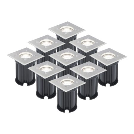 Set van 9 LED Grondspots vierkant buiten - Dimbaar - GU10 - 6500K daglicht wit - 4 Watt 345 Lumen - Tuinspot - Oprit - RVS - IP65 | V-TAC