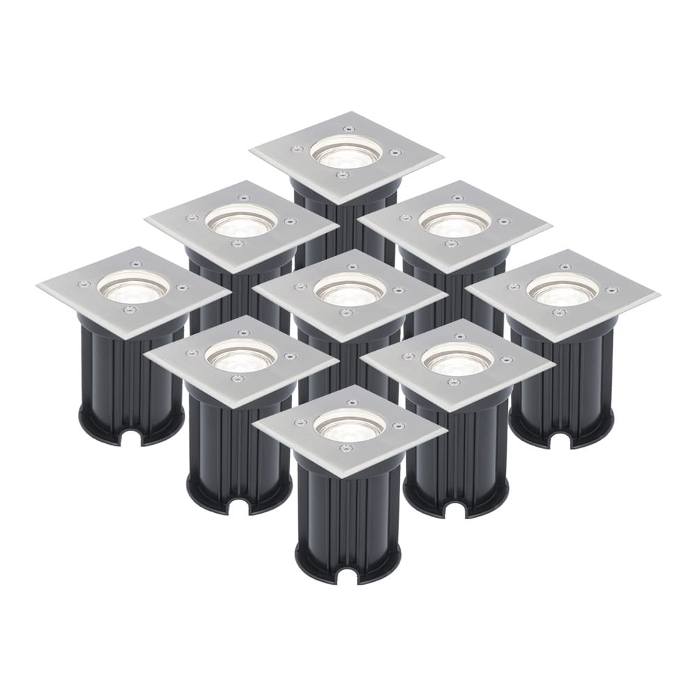 Set van 9 LED Grondspots vierkant buiten - Dimbaar - GU10 - 6500K daglicht wit - 4 Watt 345 Lumen - Tuinspot - Oprit - RVS - IP65 | V-TAC