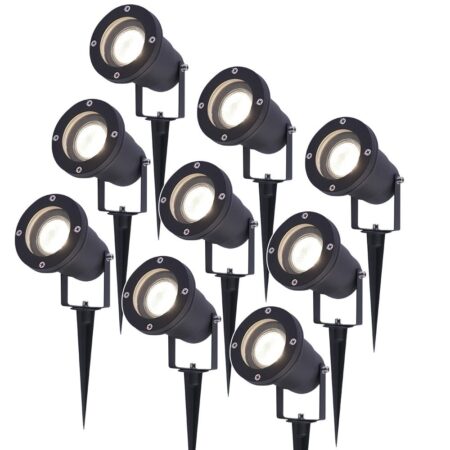 Set van 9 LED prikspots - 4 Watt 345 Lumen - Dimbaar - Kantelbaar - 4000K neutraal wit - GU10 - IP64 Waterdicht - Zwart - Tuinspots | HOFTRONIC