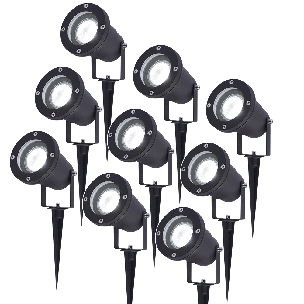 Set van 9 LED prikspots - 4 Watt 345 Lumen - Dimbaar - Kantelbaar - 6500K daglicht wit - GU10 - IP64 Waterdicht - Zwart - Tuinspots | HOFTRONIC