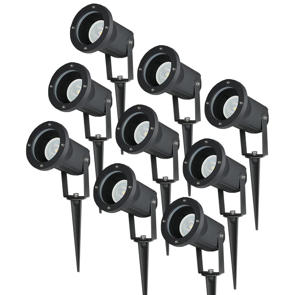 Set van 9 LED prikspots - Dimbaar - Kantelbaar - 6500K daglicht wit - 4 Watt 345 Lumen - IP65 - Waterdicht - Zwart - Tuinspot - tuinverlichting - padverlichting | HOFTRONIC