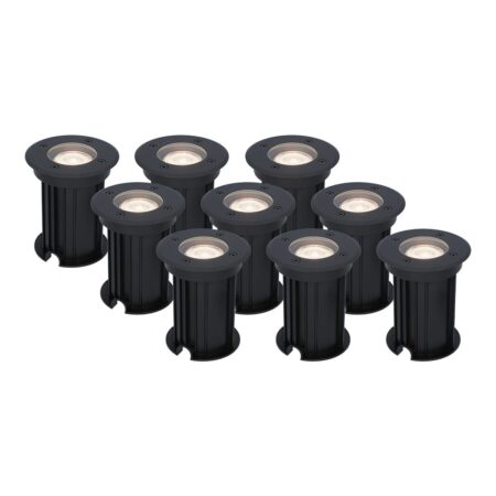 Set van 9 Maisy LED Grondspots Rond - Dimbaar - GU10 - 4000K neutraal wit - 4 Watt 345 Lumen - Rond - Ø12cm - Tuinspot - Oprit - Zwart - IP67 waterdicht | HOFTRONIC