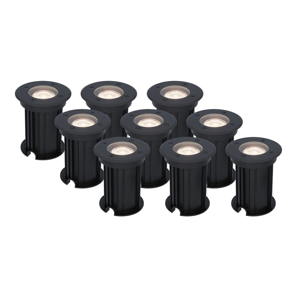 Set van 9 Maisy LED Grondspots Rond - Dimbaar - GU10 - 4000K neutraal wit - 4 Watt 345 Lumen - Rond - Ø12cm - Tuinspot - Oprit - Zwart - IP67 waterdicht | HOFTRONIC