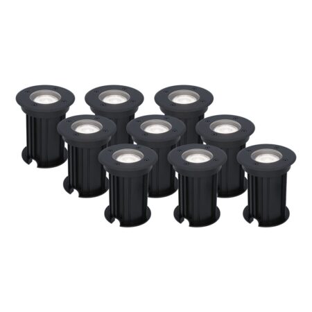 Set van 9 Maisy LED Grondspots Rond - Dimbaar - GU10 - 6500K daglicht wit - 4 Watt 345 Lumen - Rond - Ø12cm - Tuinspot - Oprit - Zwart - IP67 waterdicht | HOFTRONIC