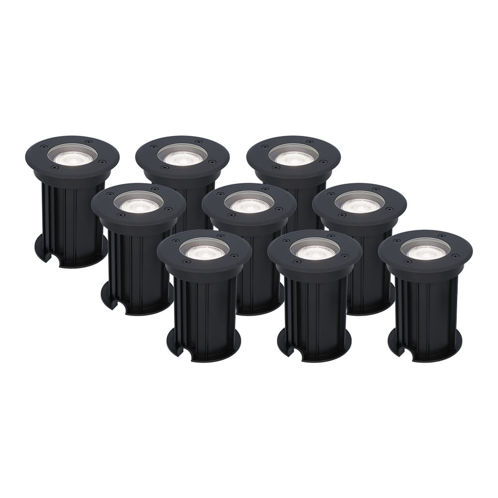 Set van 9 Maisy LED Grondspots Rond - Dimbaar - GU10 - 6500K daglicht wit - 4 Watt 345 Lumen - Rond - Ø12cm - Tuinspot - Oprit - Zwart - IP67 waterdicht | HOFTRONIC