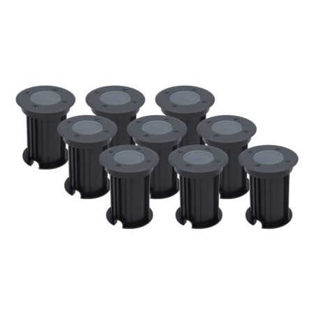 Set van 9 Maisy LED Grondspots Rond - Dimbaar - GU10 fitting - Rond - Ø12cm - Tuinspot - Oprit - Zwart - IP67 waterdicht | HOFTRONIC