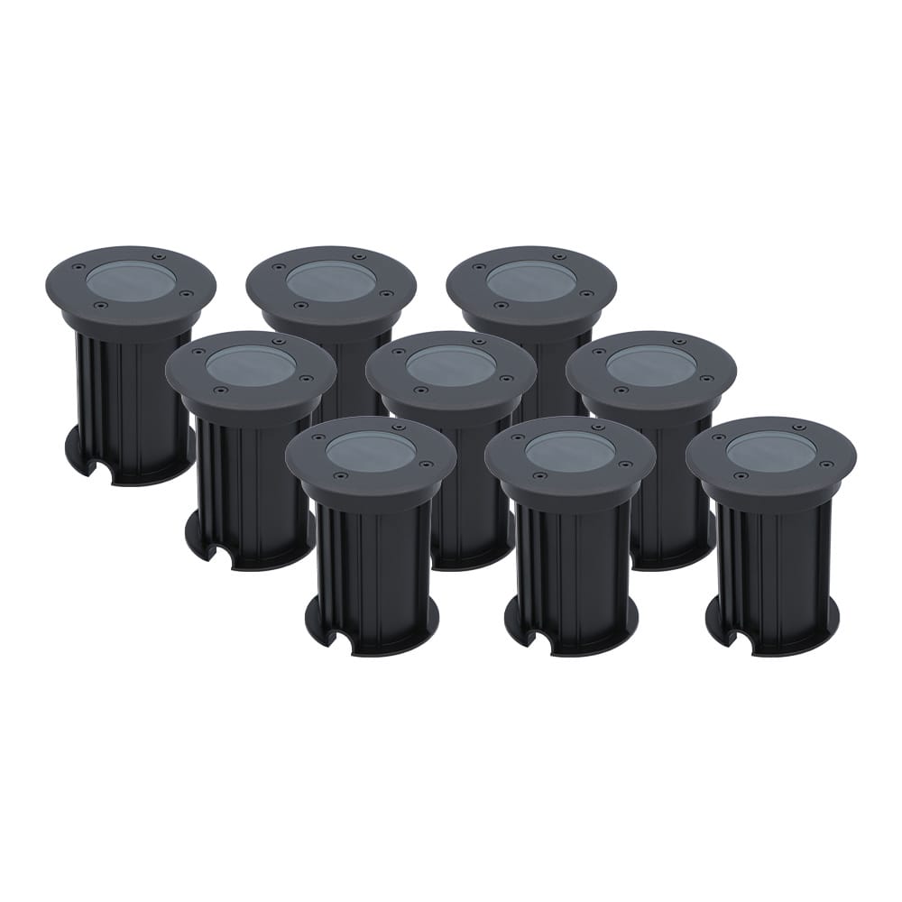 Set van 9 Maisy LED Grondspots Rond - Dimbaar - GU10 fitting - Rond - Ø12cm - Tuinspot - Oprit - Zwart - IP67 waterdicht | HOFTRONIC