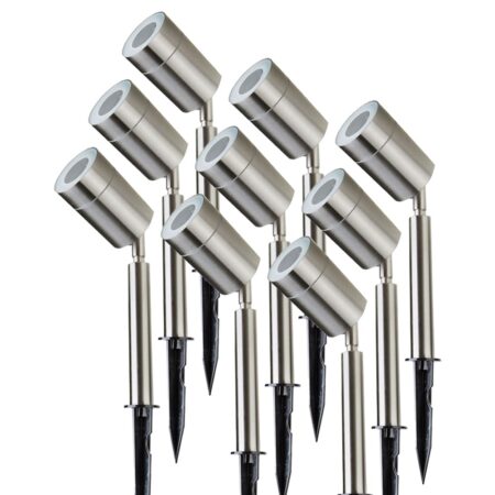 Set van 9 Nancy LED prikspot - GU10 - 4 Watt 345 Lumen - Dimbaar - Kantelbaar - 6500K Daglicht wit - IP44 waterdicht - RVS - Tuinspot - Pinspot | V-TAC