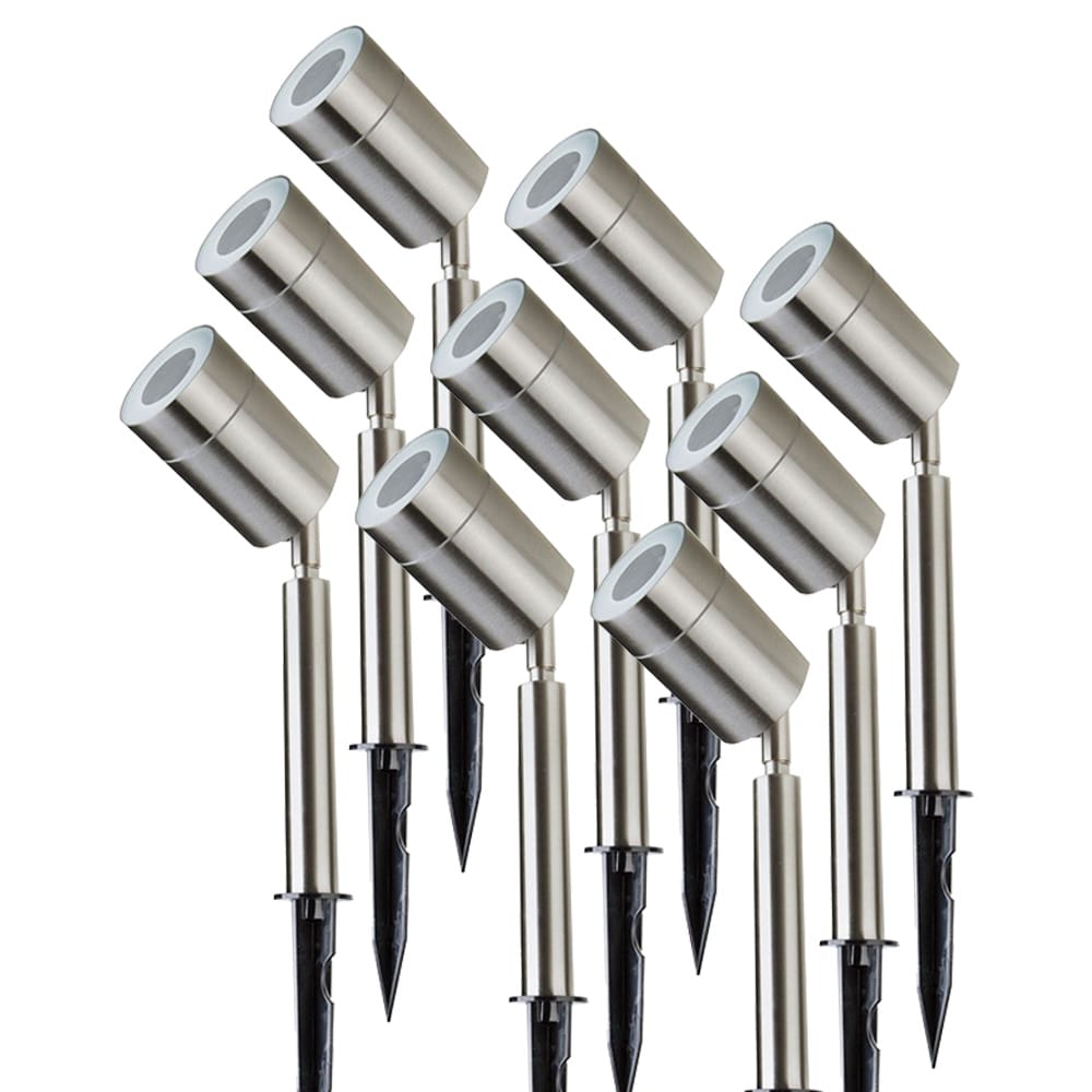 Set van 9 Nancy LED prikspot - GU10 - 4 Watt 345 Lumen - Dimbaar - Kantelbaar - 6500K Daglicht wit - IP44 waterdicht - RVS - Tuinspot - Pinspot | V-TAC