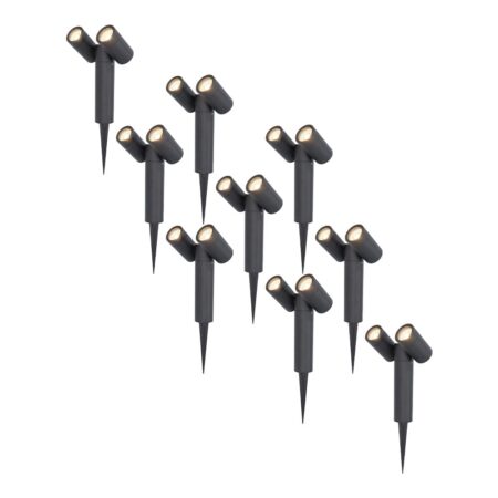 Set van 9 Pinero Dubbel LED prikspots - GU10 8 Watt 345 Lumen - Dimbaar - Kantelbaar - GU10 - 4000K neutraal wit - IP64 Waterdicht - Zwart | HOFTRONIC