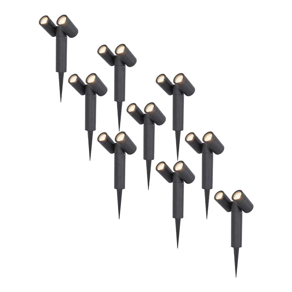Set van 9 Pinero Dubbel LED prikspots - GU10 8 Watt 345 Lumen - Dimbaar - Kantelbaar - GU10 - 4000K neutraal wit - IP64 Waterdicht - Zwart | HOFTRONIC