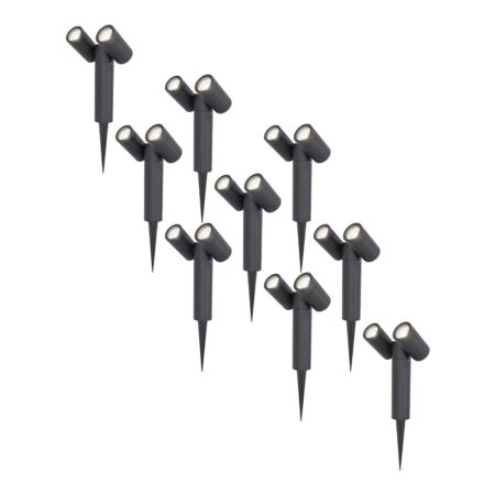 Set van 9 Pinero Dubbel LED prikspots - GU10 8 Watt 345 Lumen - Dimbaar - Kantelbaar - GU10 - 6500K daglicht wit - IP64 Waterdicht - Zwart | HOFTRONIC