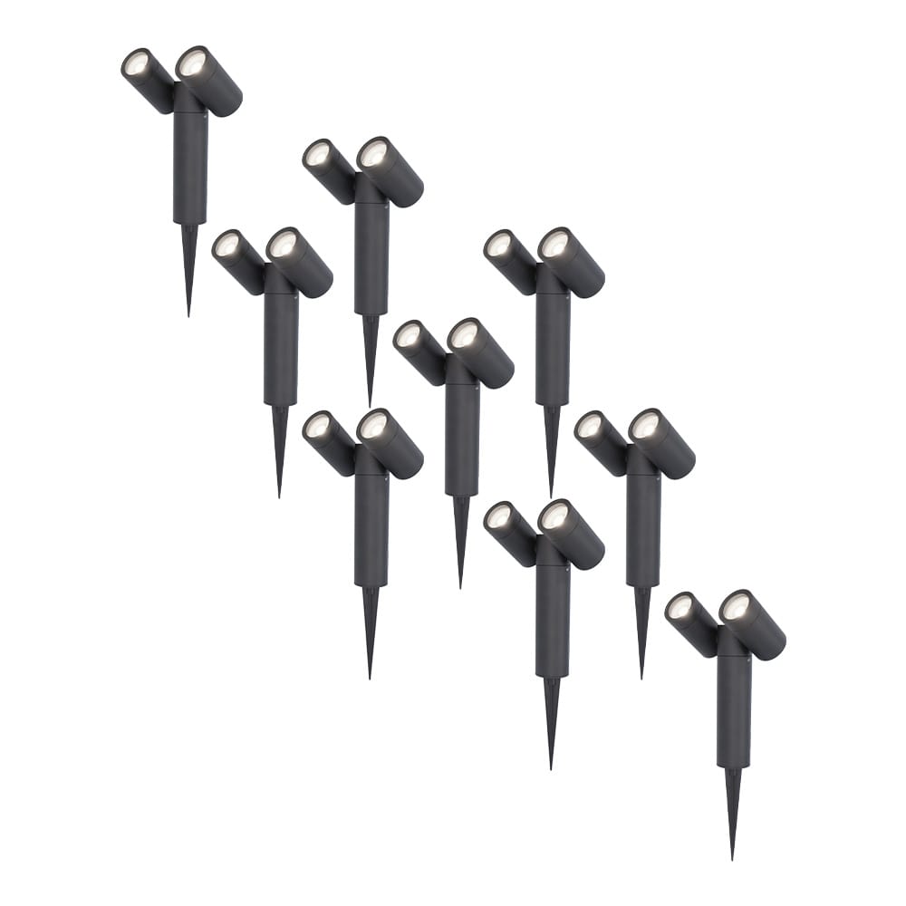 Set van 9 Pinero Dubbel LED prikspots - GU10 8 Watt 345 Lumen - Dimbaar - Kantelbaar - GU10 - 6500K daglicht wit - IP64 Waterdicht - Zwart | HOFTRONIC