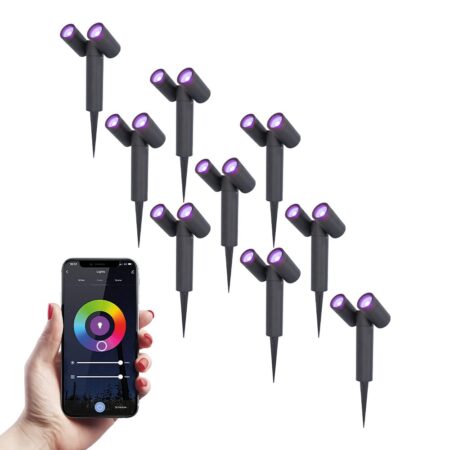 Set van 9 Pinero - Dubel Smart LED Prikspot - IP65 waterdicht - 11 Watt 690 Lumen - RGBWW - GU10 - Wifi + Bluetooth - IP65 Waterdicht - Bestuurbaar via app - Google Home