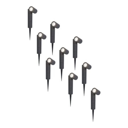Set van 9 Pinero LED prikspots - GU10 4 Watt 345 Lumen - Dimbaar - Kantelbaar - 6500K daglicht wit - IP64 Waterdicht - Zwart - Tuinspot | HOFTRONIC