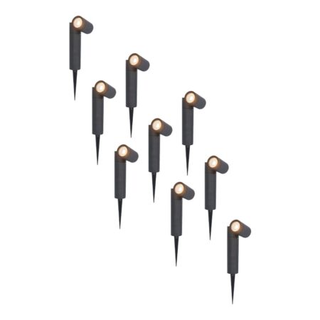 Set van 9 Pinero LED prikspots - GU10 4 Watt 345 lumen - Dimbaar - Kantelbaar - 2700K warm wit - IP65 Waterdicht - Zwart - Tuinspots | HOFTRONIC