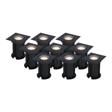 Set van 9 Ramsay LED Grondspots - Vierkant - Dimbaar - GU10 - 4000K neutraal wit - 4 Watt 345 Lumen - Tuinspot - Zwart - IP67 waterdicht - Overrijdbaar voor de Oprit