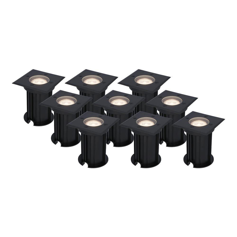 Set van 9 Ramsay LED Grondspots - Vierkant - Dimbaar - GU10 - 4000K neutraal wit - 4 Watt 345 Lumen - Tuinspot - Zwart - IP67 waterdicht - Overrijdbaar voor de Oprit