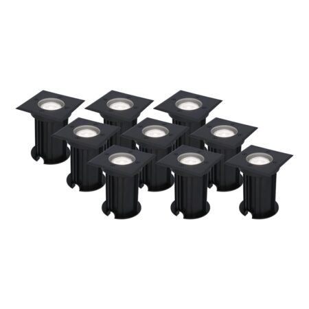 Set van 9 Ramsay LED Grondspots Vierkant - Dimbaar - GU10 - 6500K daglicht wit - 4 Watt 345 Lumen - Tuinspot - Zwart - IP67 waterdicht - Overrijdbaar voor de Oprit