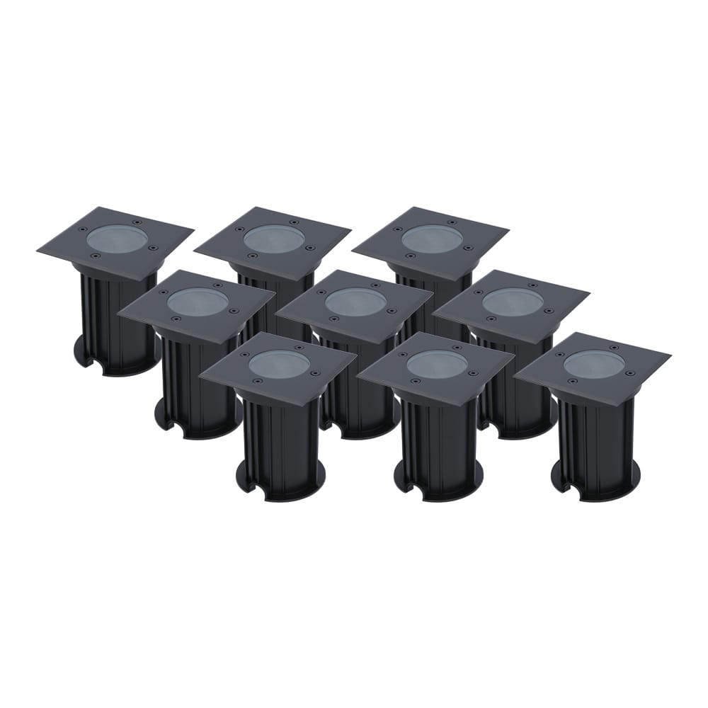 Set van 9 Ramsay LED Grondspots - Vierkant - Dimbaar - GU10 - Excl. Lichtbron - Tuinspot - Zwart - IP67 waterdicht - Overrijdbaar voor de Oprit