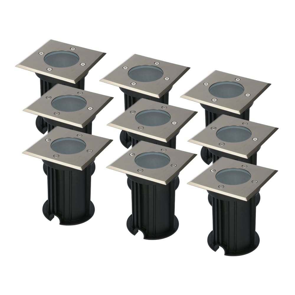 Set van 9 Ramsay LED Grondspots - Vierkant - RVS - GU10 fitting - Excl. lichtbron - IP67 waterdicht - Tuinspot - Oprit | HOFTRONIC