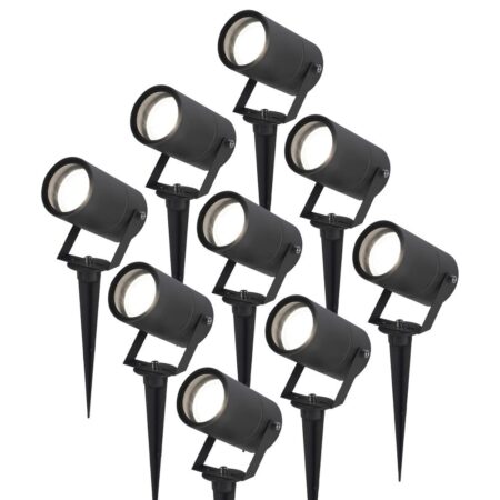 Set van 9 Spikey LED prikspots - GU10 4 Watt 345 Lumen - Dimbaar - Kantelbaar - 6500K daglicht wit - IP64 Waterdicht - Zwart - Tuinspots - Pinspots | HOFTRONIC
